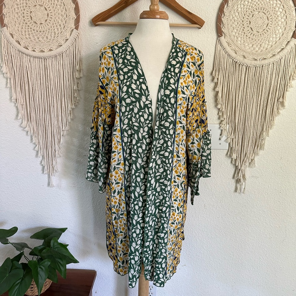 Wit & wisdom green and yellow floral print kimono L/XL